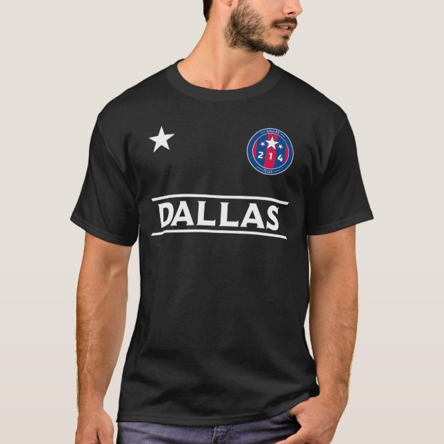 Camiseta Crachá redondo de Dallas City 214 com estrelas - T (Frente)