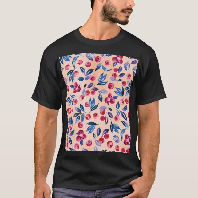 Camiseta Cranberry Watercolor: Berries Selvagens Sem Costur (Frente)