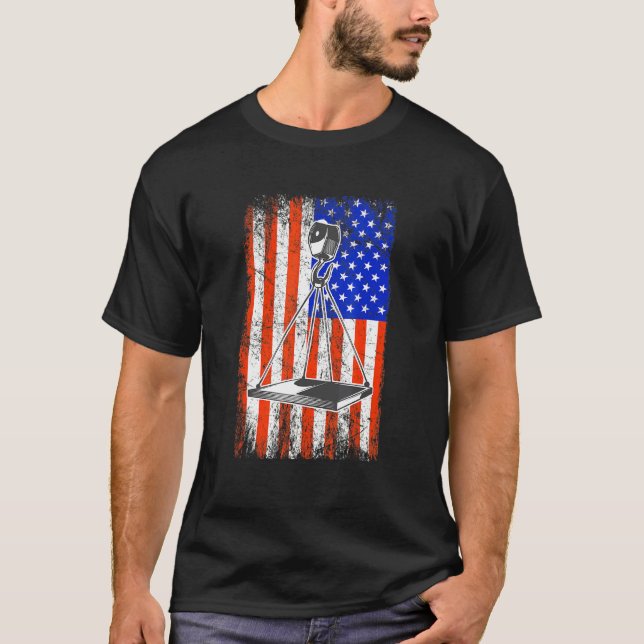 Camiseta Crane Operador American Flag Heavy Machinery Crane (Frente)