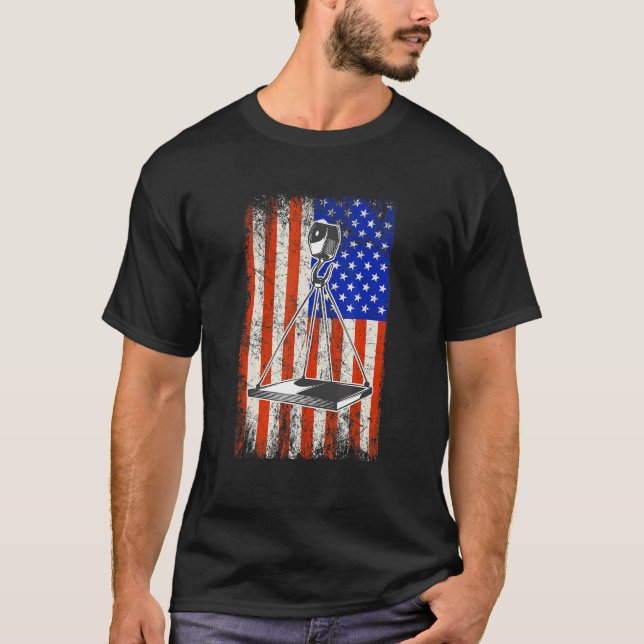 Camiseta Crane Operador American Flag Heavy Machinery Crane (Frente)