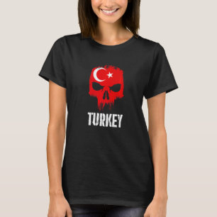 Camiseta Cráneo da Bandeira da Turquia Orgulho Turco Patrió