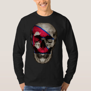 Camiseta Cráneo da Bandeira do Nepal Raízes Nepalesas Orgul
