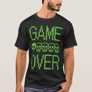 Camiseta Cráneo de jogador de pixel Game Over Jogo de vídeo