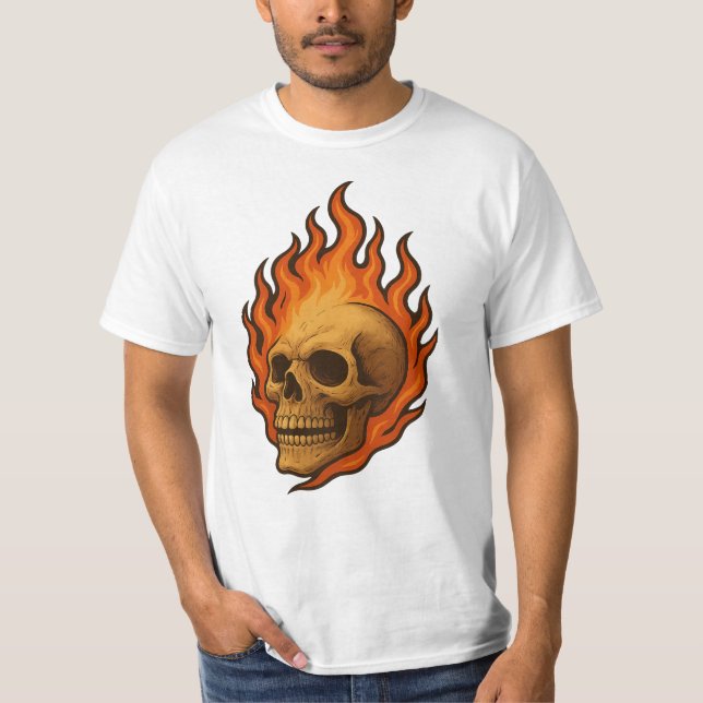 Camiseta Cráneo Flamejante de Rebirth Desenho de Poder Arde (Frente)