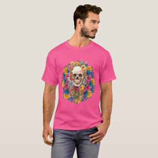 Camiseta Cráneo vintage rodeado de flores coloridas