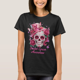 Camiseta Crânio Açucarado Conscientização do Câncer de Mama