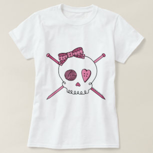 Camiseta Crânio & agulhas de confecção de malhas (rosa)