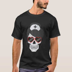 Camiseta Crânio Alegre de Enfermagem Enfermeira Assustadora