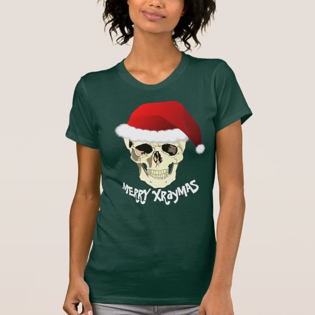 Camiseta Crânio alegre de Xraymas com chapéu do papai noel (Frente)