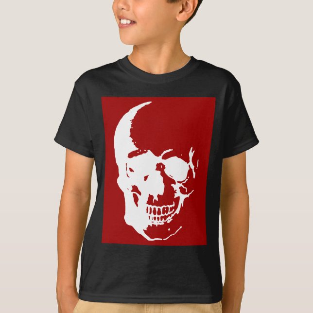 Camiseta Crânio - Arte de Fantasia de Metal Vermelho e Bran (Frente)