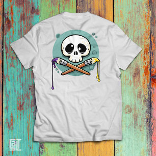 Camiseta Crânio Artístico com Pincéis Cruzados