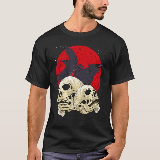 Camiseta Crânio Assustador Cabeça de Esqueleto Sinistro Cor (Frente)