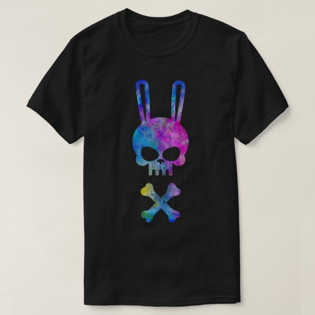 Camiseta Crânio Assustador E Crossbones Rabbit Mau Horror C (Frente do Design)