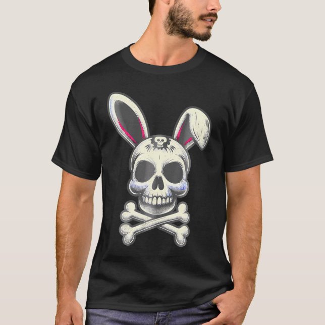 Camiseta Crânio Assustador E Crossbones Rabbit Mau Horror C (Frente)