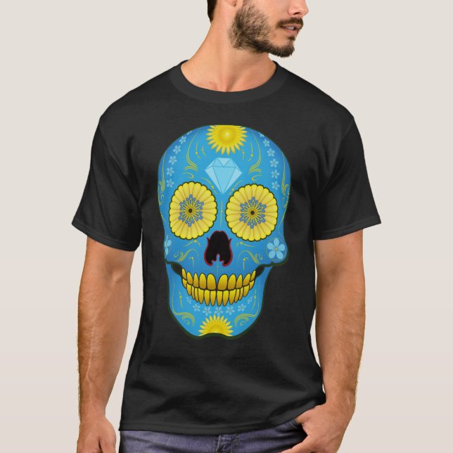 Camiseta Crânio azul do açúcar (Frente)