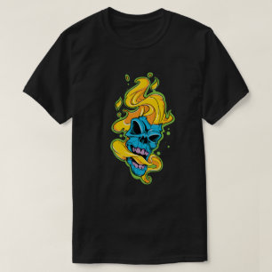 Camiseta Crânio Azul Flamejante