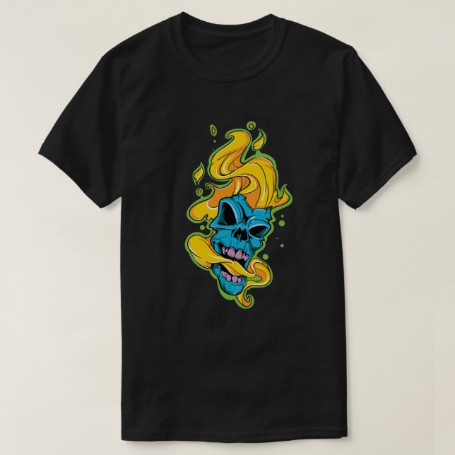 Camiseta Crânio Azul Flamejante (Frente do Design)
