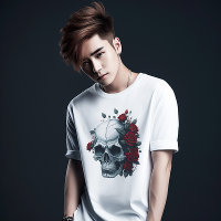 Crânio Azul Floral Negro, Na moda Vermelho, Modern