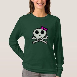 Camiseta Crânio bonito e Crossbones com arco cor-de-rosa