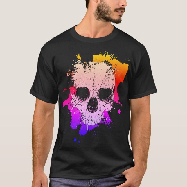 Camiseta Crânio Colorido com Manchas (Frente)