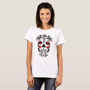 Camiseta Crânio colorido decorado no Halloween em transpar