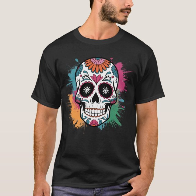 Camiseta Crânio Colorido - Presentes Crânio (Frente)