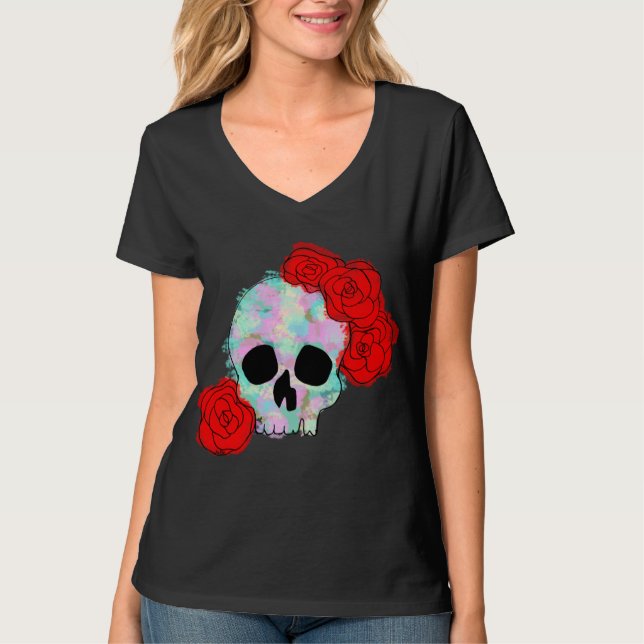Camiseta Crânio com as mulheres das flores superiores (Frente)