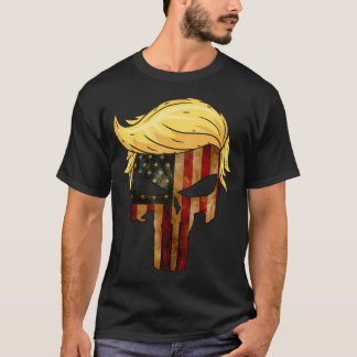 Camiseta Crânio Com Bandeira Icônica De Cabelo De Trump