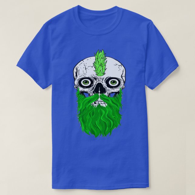Camiseta Crânio com Barba Crânio Verde Clássico (Frente do Design)