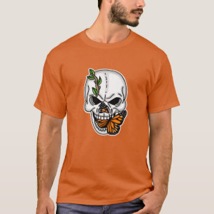 Camiseta Crânio com Borboleta Arte Digital  