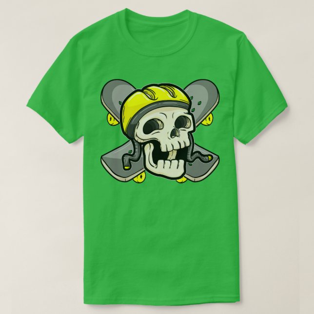 Camiseta Crânio com Capacete de Skateboard e Skater (Frente do Design)