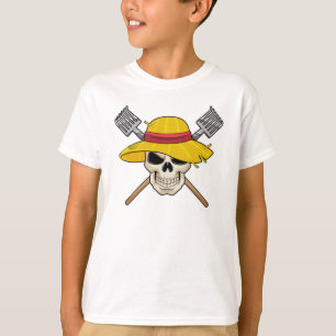 Camiseta Crânio com chapéu como agricultor com Rake