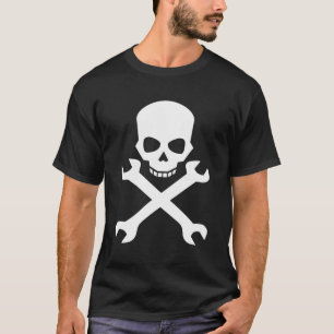 Camiseta Crânio Com Chave Cruzada Para Mecânica E Engrenage