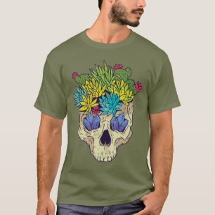 Camiseta Crânio com cristais e Succulents