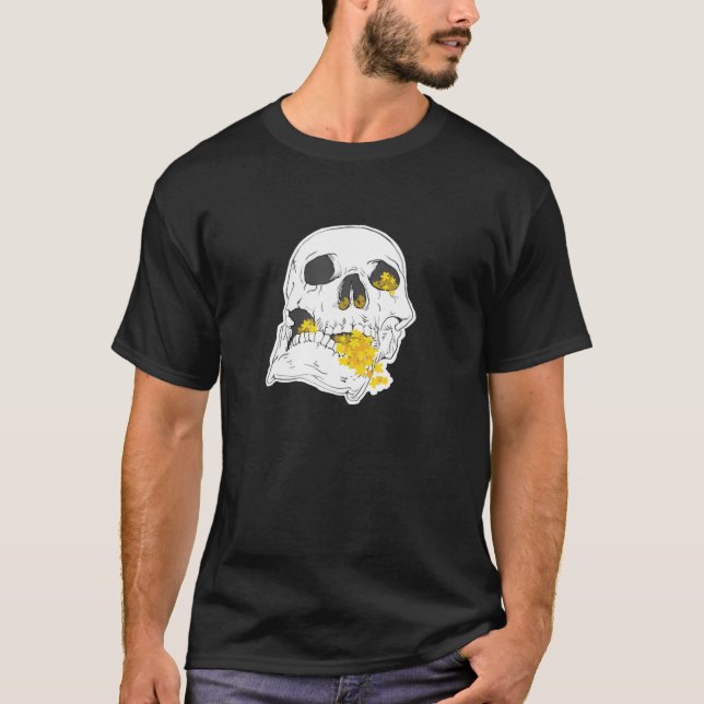 Camiseta Crânio Com Design estésico De Flores (Frente)