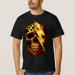 Camiseta Crânio com Estampa de Leopardo e Brilho Dourado