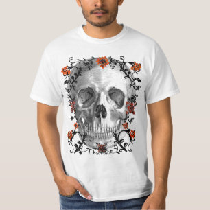 CAMISETA CRÂNIO COM FLORES E IMPRESSÃO DAS VIDEIRAS