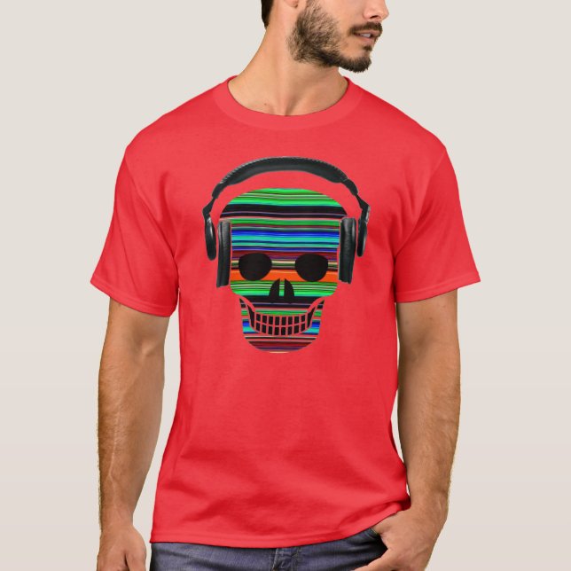 Camiseta Crânio com fones de ouvido - Camisa-T (Frente)