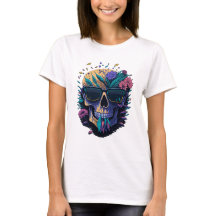 Crânio com óculos de sol e flores