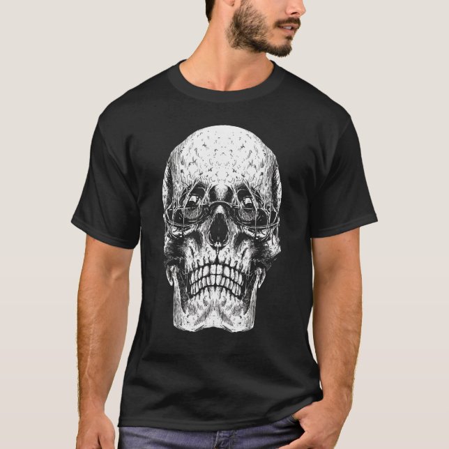 Camiseta Crânio Com Óculos Solares Gótico Punk Grunge Horro (Frente)