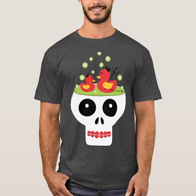 Camiseta Crânio Com Patos Diabos De Borracha (Frente)