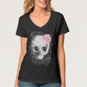 Camiseta Crânio Com Rosa Rosa Rosa E Malha Metálica