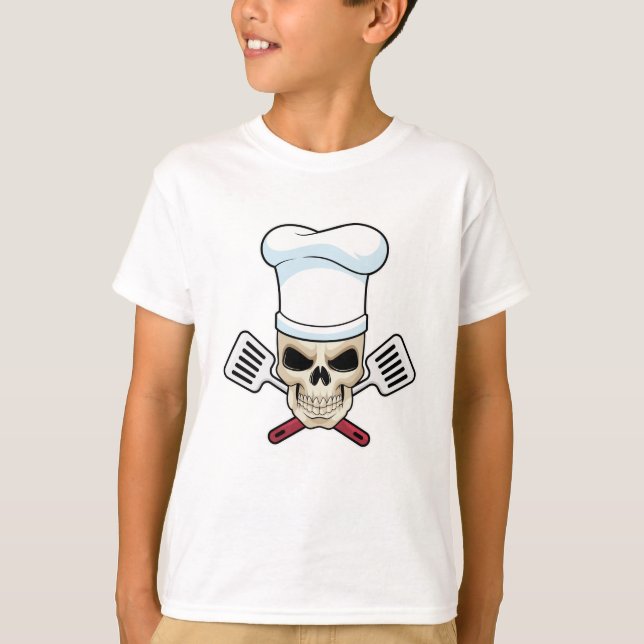 Camiseta Crânio como Cozinhar com o chapéu de Cozinhar (Frente)