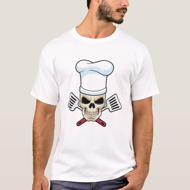 Camiseta Crânio como Cozinhar com o chapéu de Cozinhar (Frente)