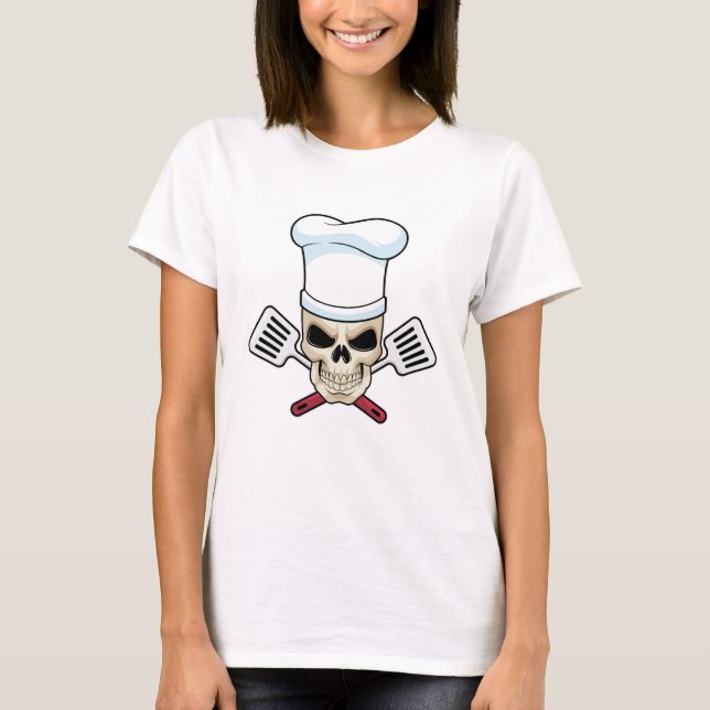 Camiseta Crânio como Cozinhar com o chapéu de Cozinhar (Frente)