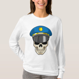 Camiseta Crânio como policial com chapéu policial