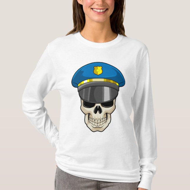 Camiseta Crânio como policial com chapéu policial (Frente)