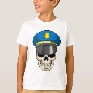 Camiseta Crânio como policial com chapéu policial