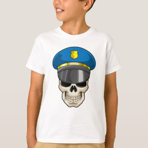 Camiseta Crânio como policial com chapéu policial