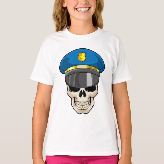 Camiseta Crânio como policial com chapéu policial (Frente)